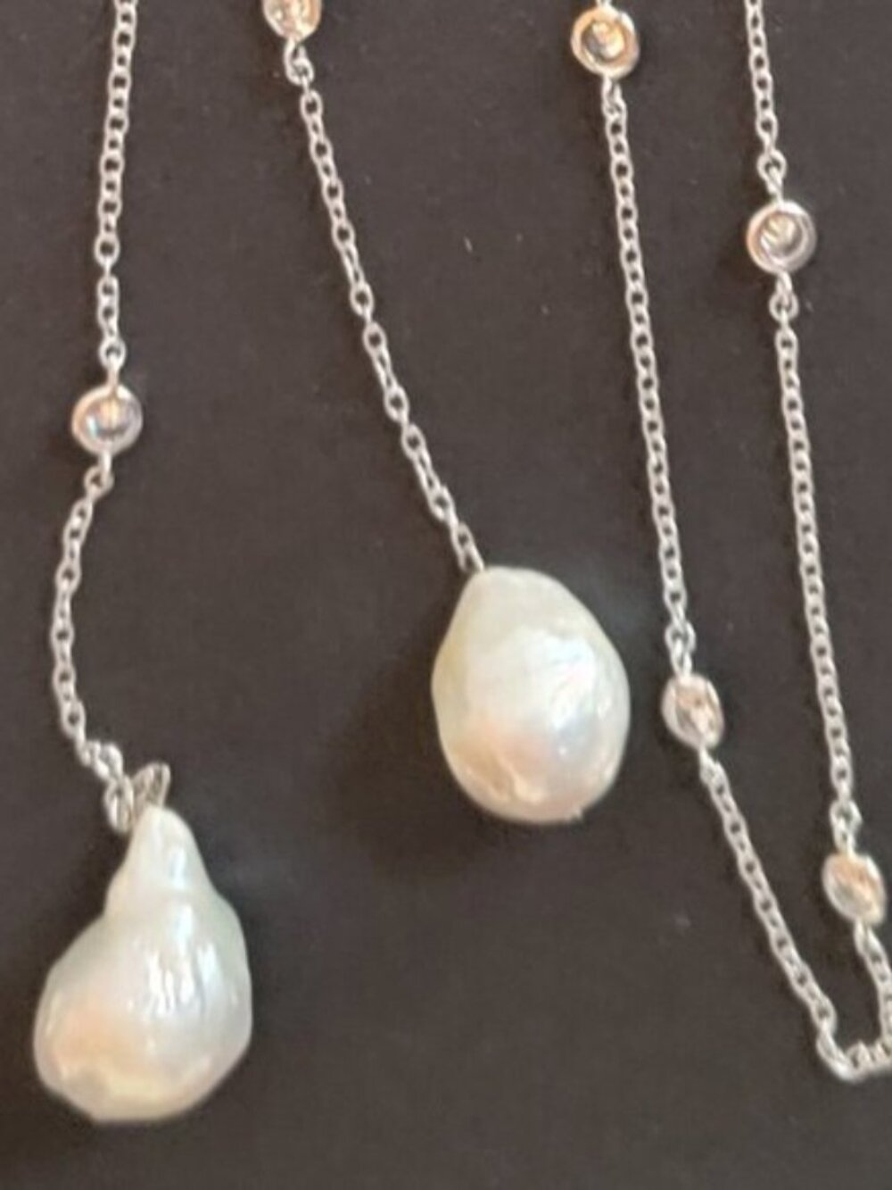 White Baroque Genuine Pearl Lariat Necklace - Picture 3 of 5